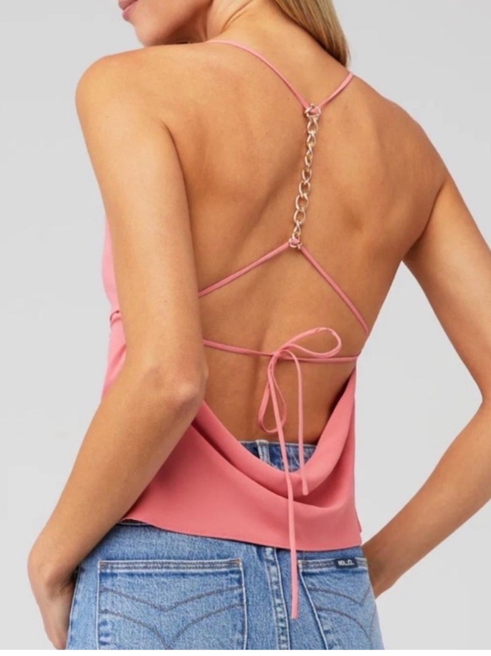 Amanda Uprichard Pink Backless Chain-Detail Camisole